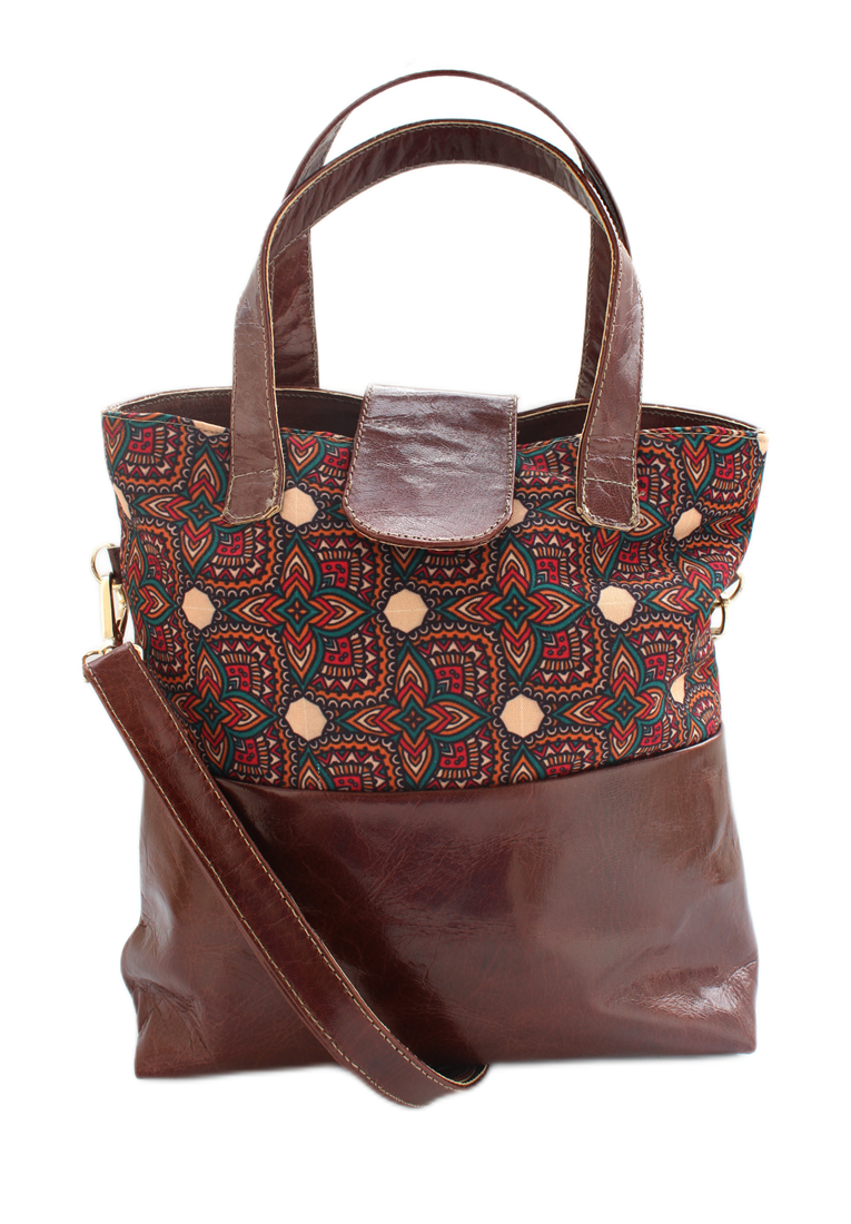 Sac Kbïr motif Idder, tote en cuir naturel