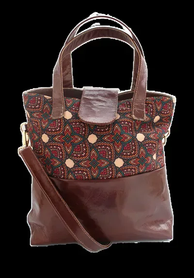 Sac Kbïr motif Idder, tote en cuir naturel