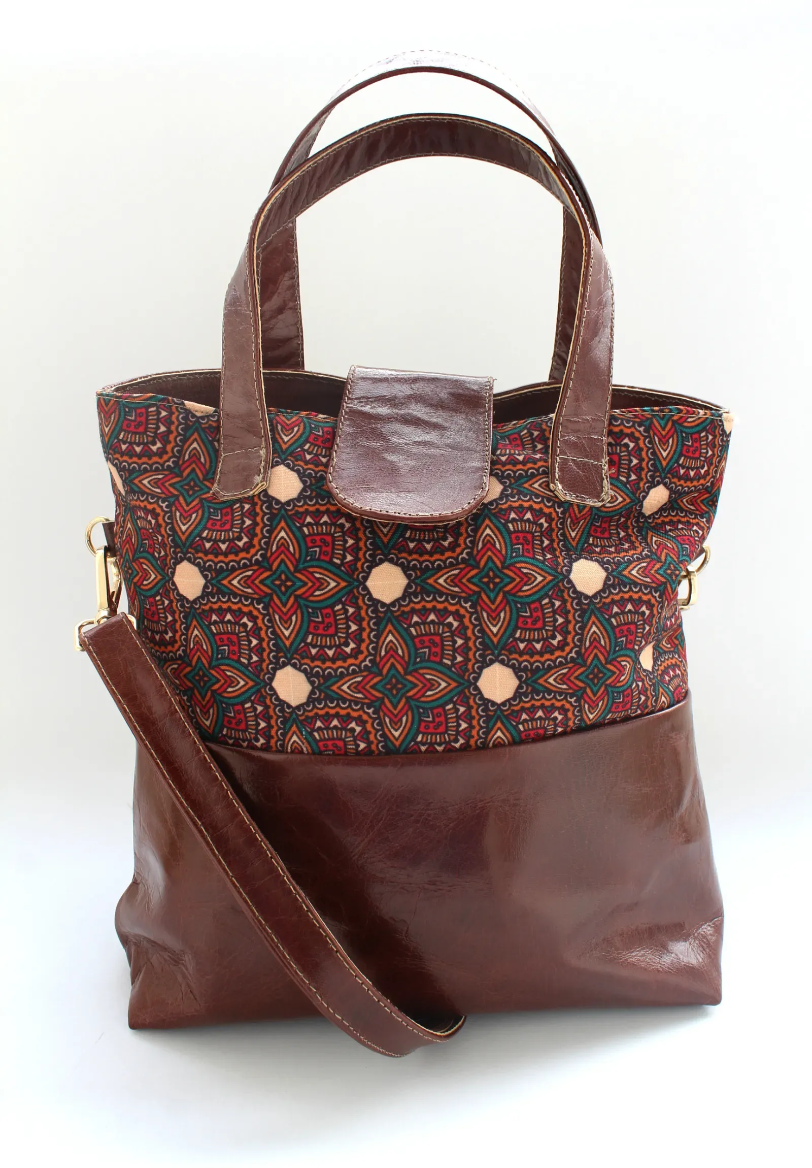 Sac Kbïr motif Idder, tote en cuir naturel